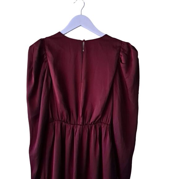 Express Dress Long Sleeve V Neck Wrap Ruffle Hi Lo Maxi Burgundy Red Size XS - Picture 8 of 11